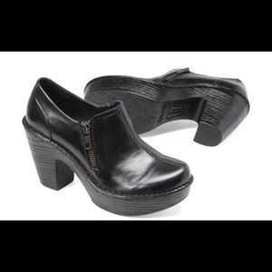 BORN Famke Black Leather Clog Mule Stacked Bootie Women Size 9M NEVER BEEN WORN!